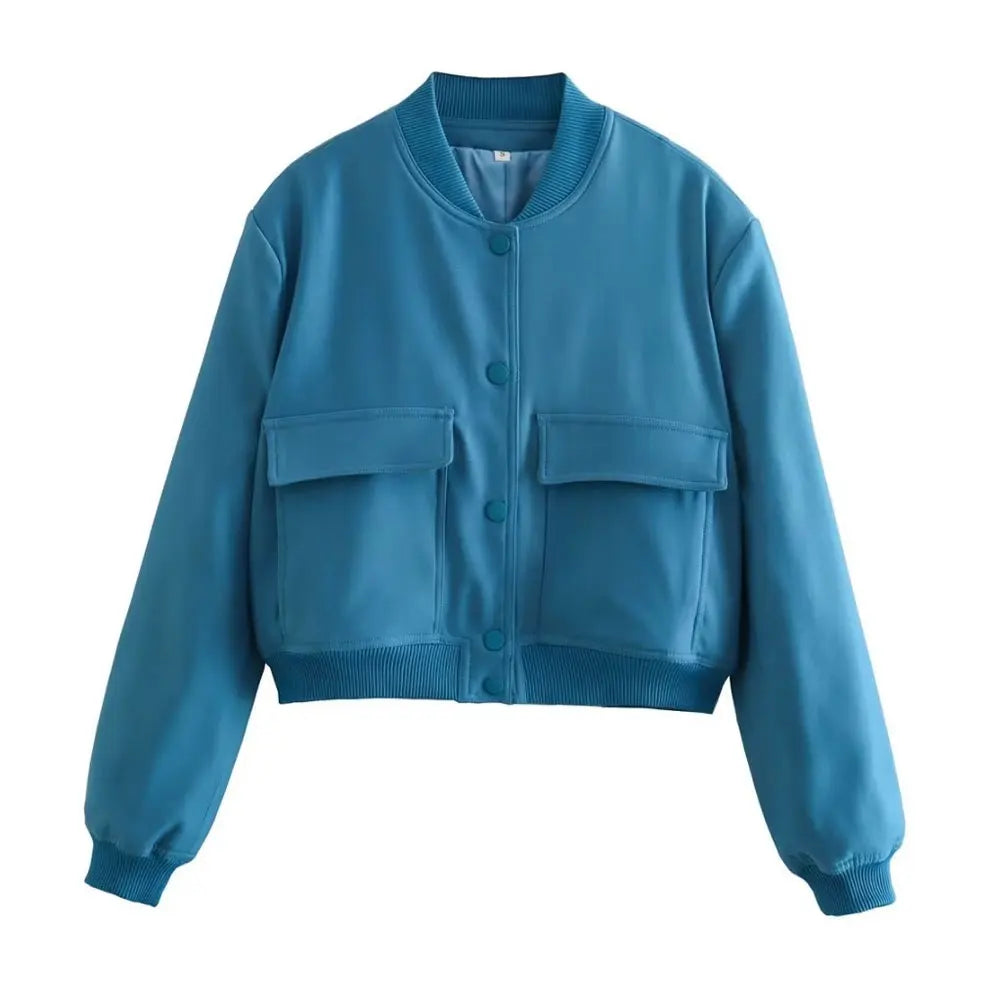 jaqueta bomber vintage manga longa botão frontal