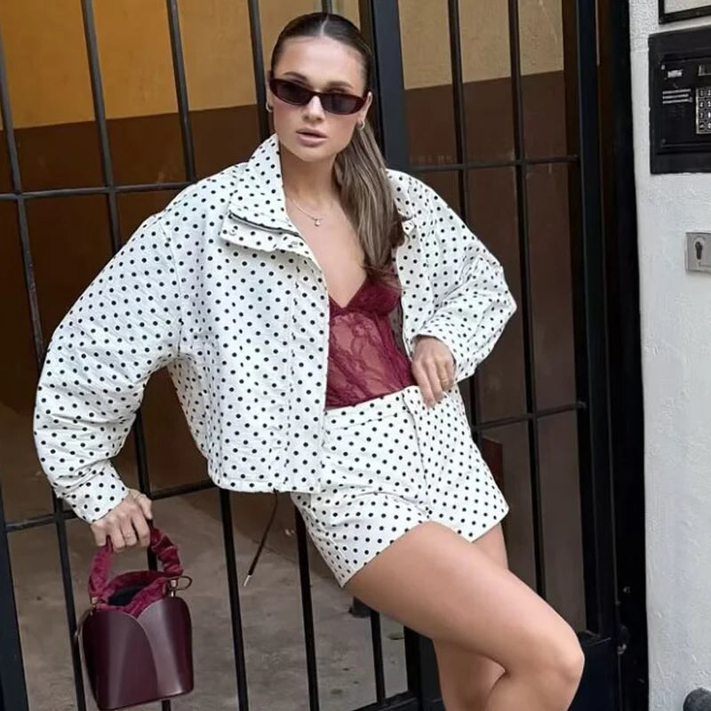 jaqueta bomber de bolinhas jaquetas femininas demi-temporada oversized.