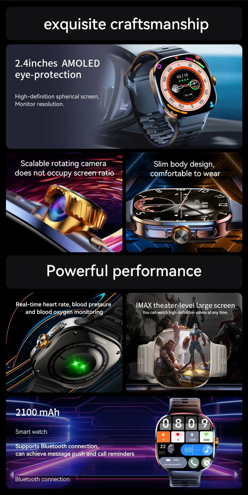 smartwatch 5g com tela amoled de 2.4 polegadas unissex
