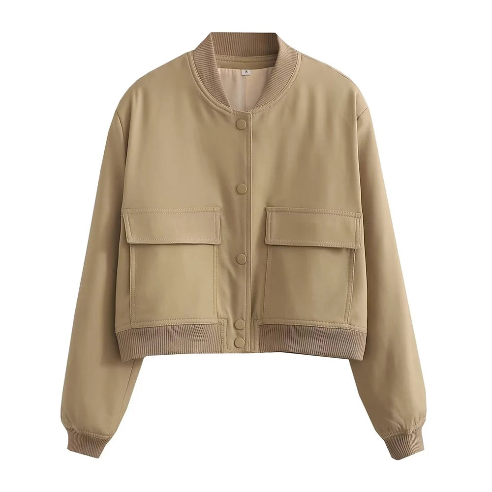 jaqueta bomber vintage manga longa botão frontal