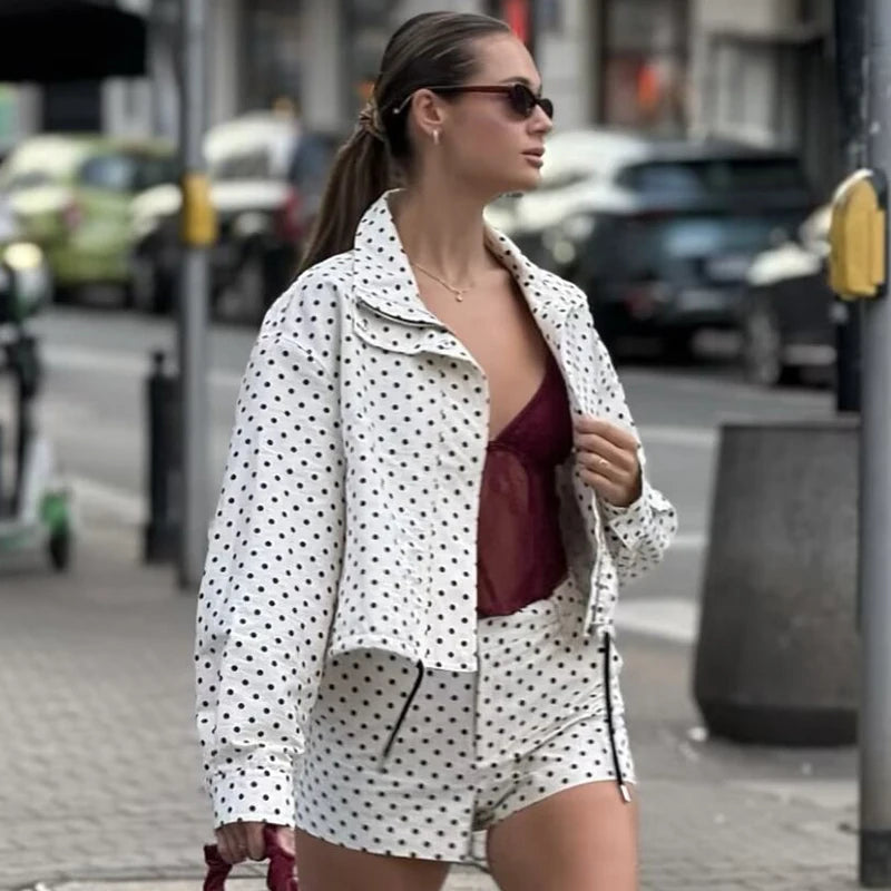 jaqueta bomber de bolinhas jaquetas femininas demi-temporada oversized.
