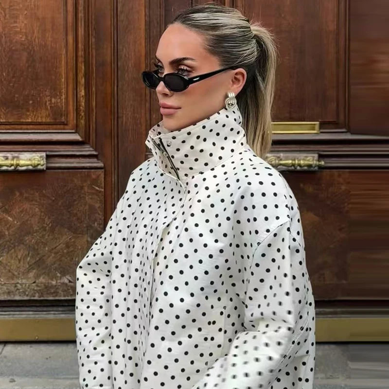jaqueta bomber de bolinhas jaquetas femininas demi-temporada oversized.