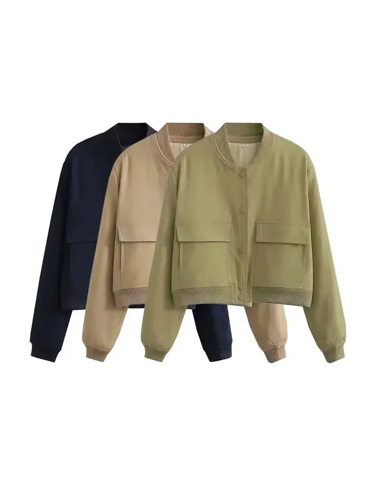 jaqueta bomber vintage manga longa botão frontal