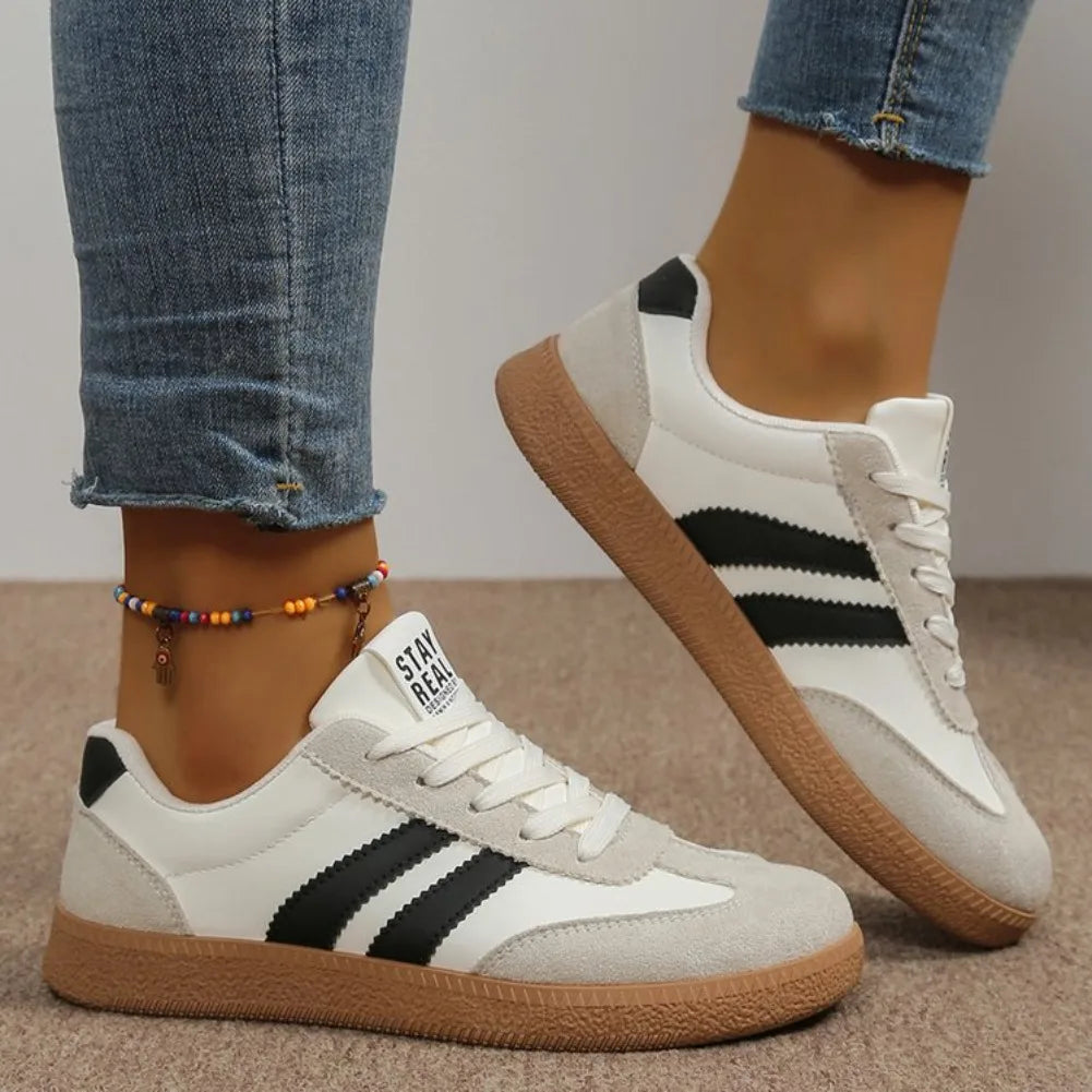 tênis confortável para mulher moda listrado rendas