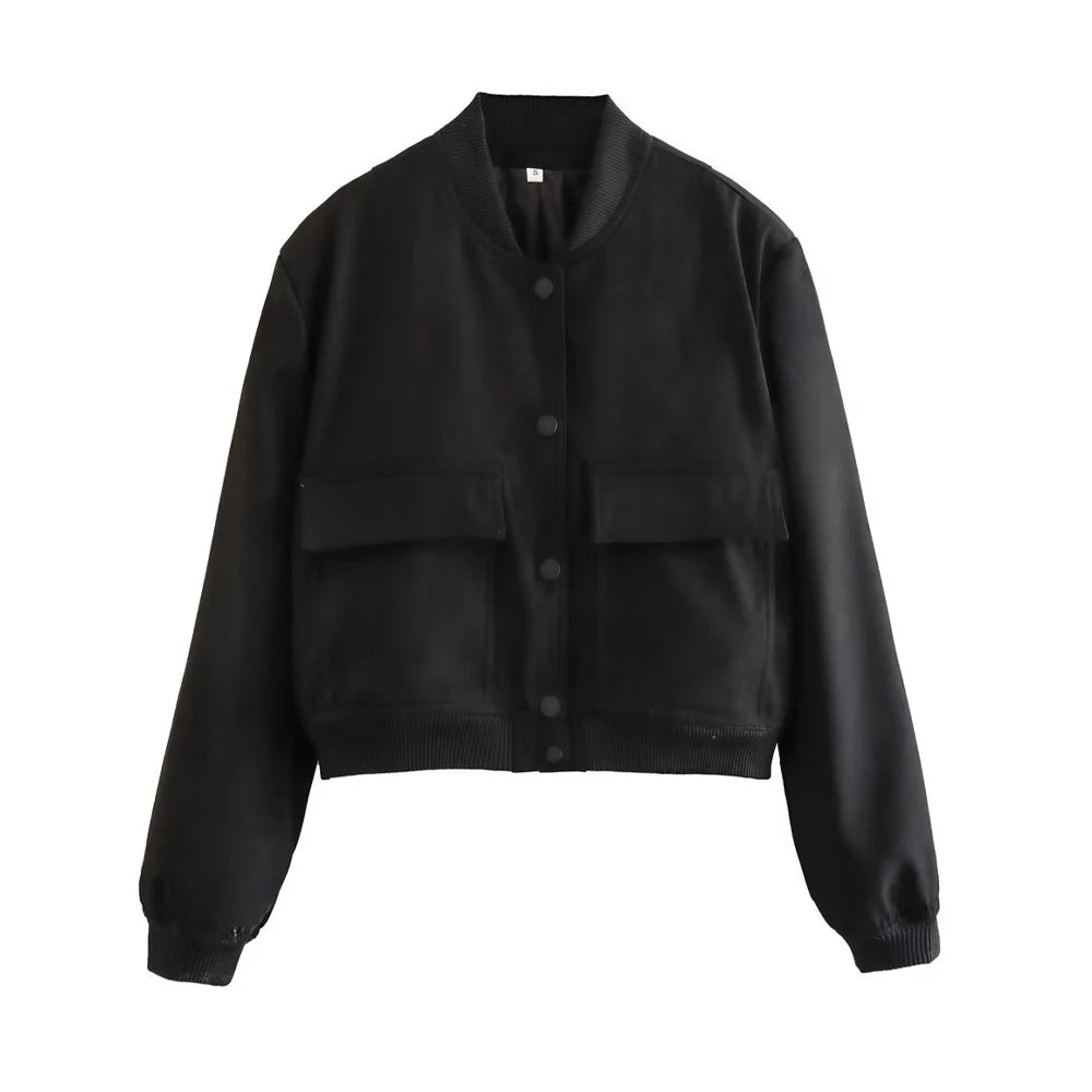 jaqueta bomber vintage manga longa botão frontal