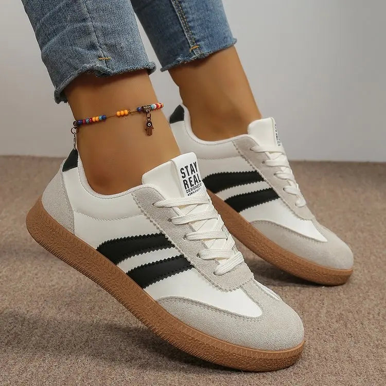 tênis confortável para mulher moda listrado rendas