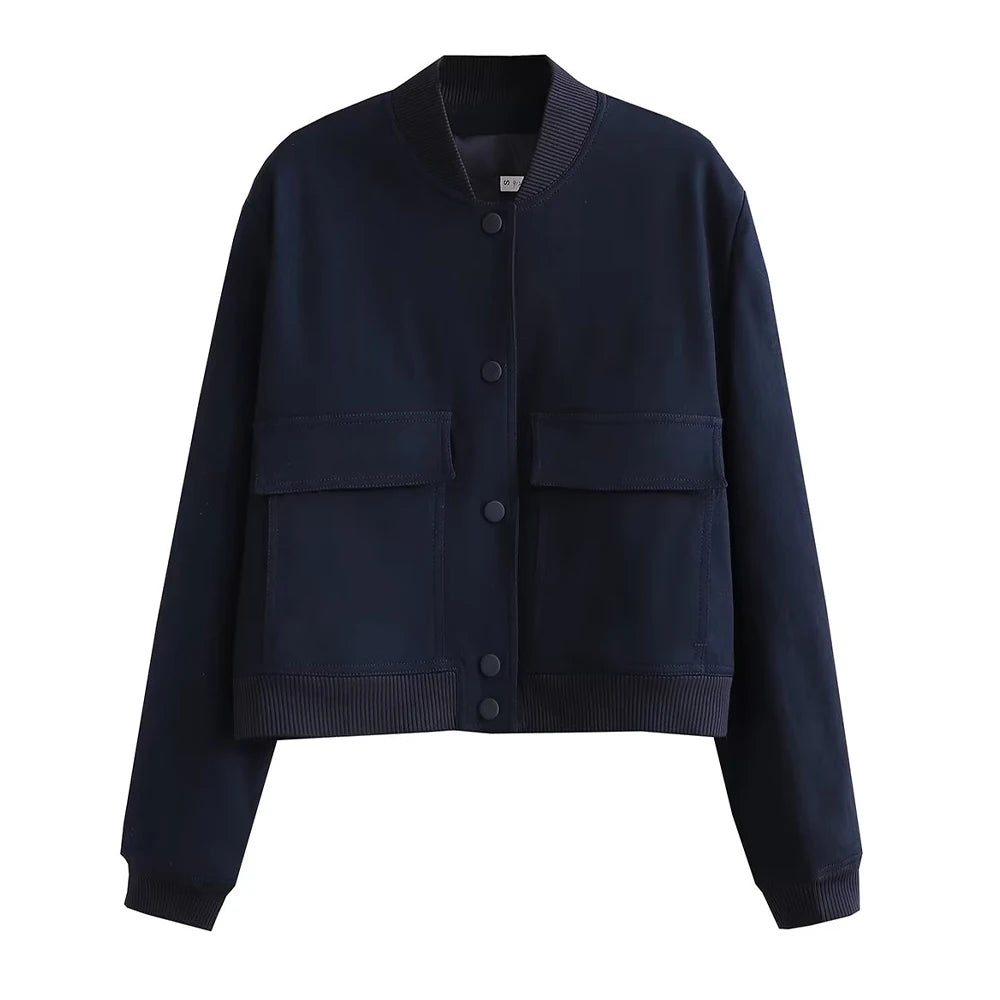 jaqueta bomber vintage manga longa botão frontal