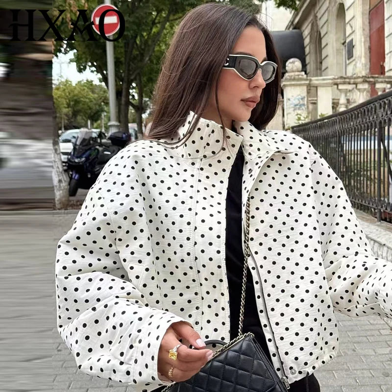 jaqueta bomber de bolinhas jaquetas femininas demi-temporada oversized.