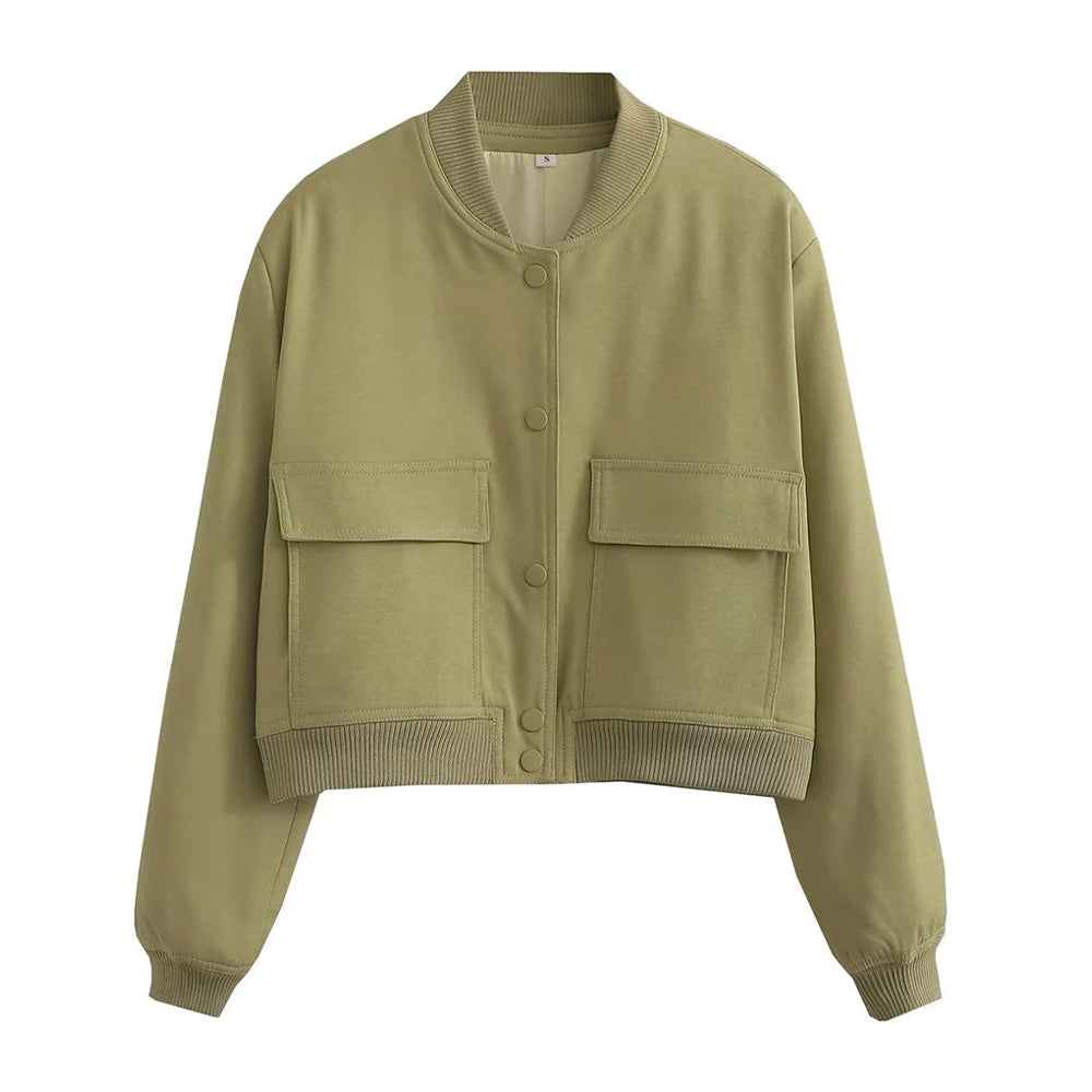 jaqueta bomber vintage manga longa botão frontal