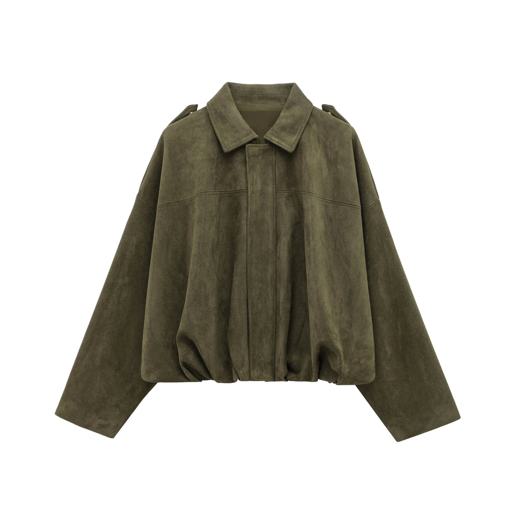 Hh feminino marrom verde camurça jaqueta solta casual.