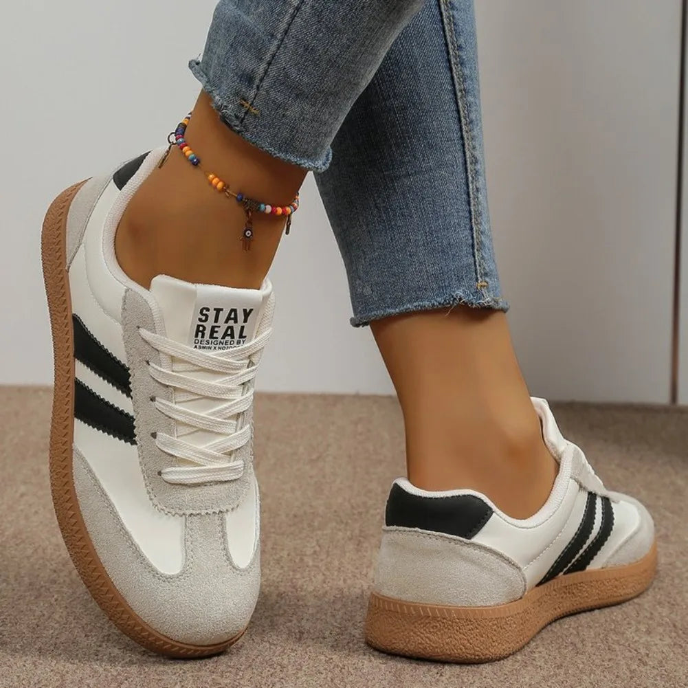 tênis confortável para mulher moda listrado rendas
