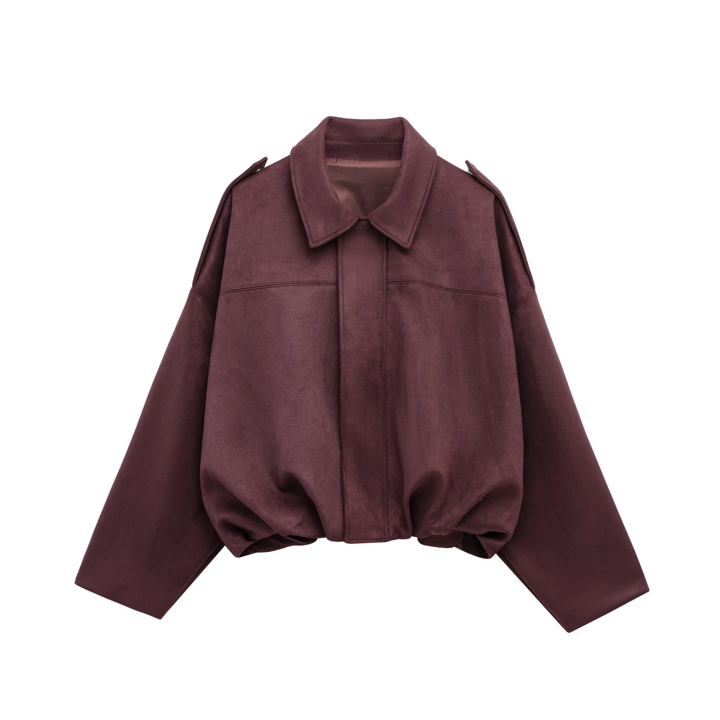 Hh feminino marrom verde camurça jaqueta solta casual.
