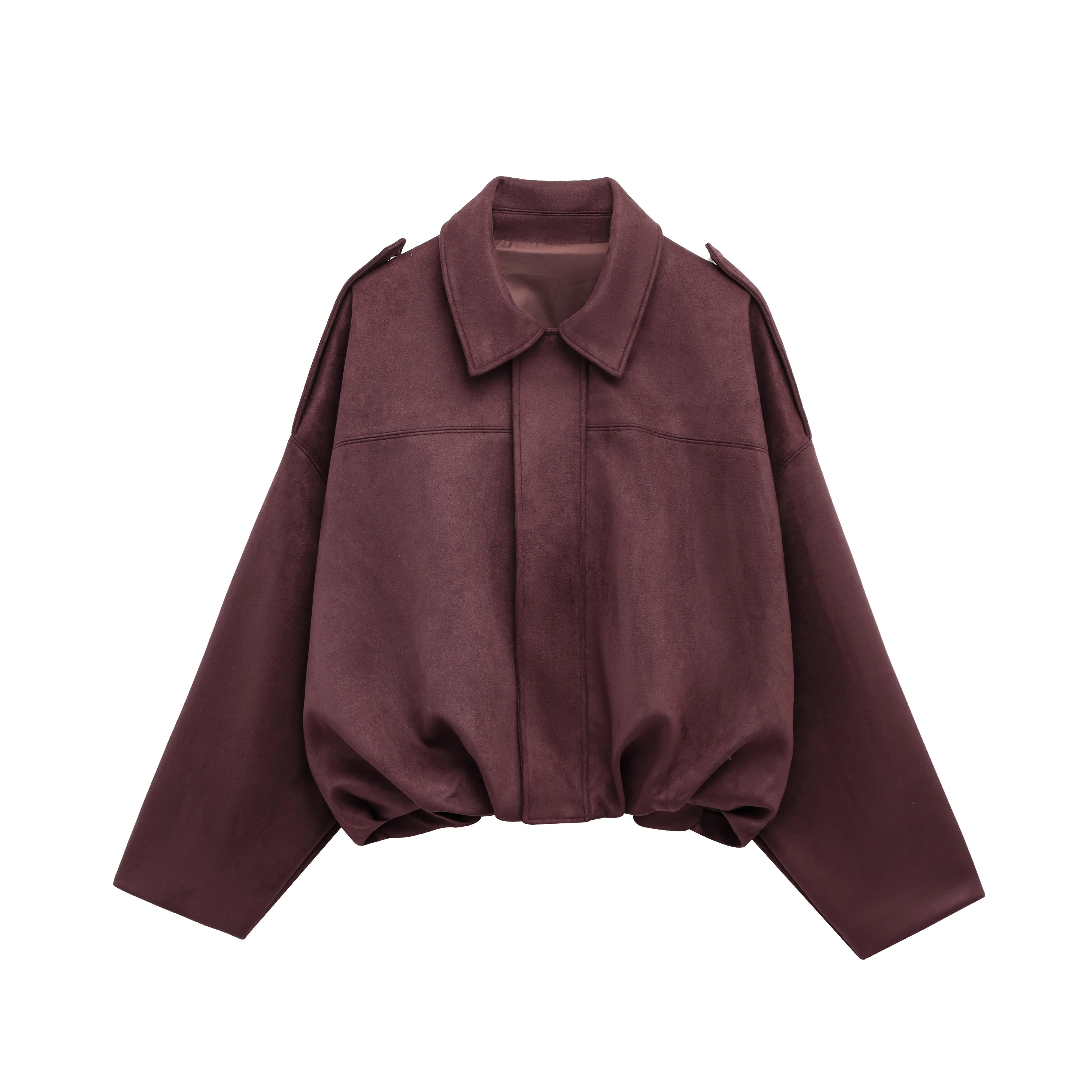 Hh feminino marrom verde camurça jaqueta solta casual.