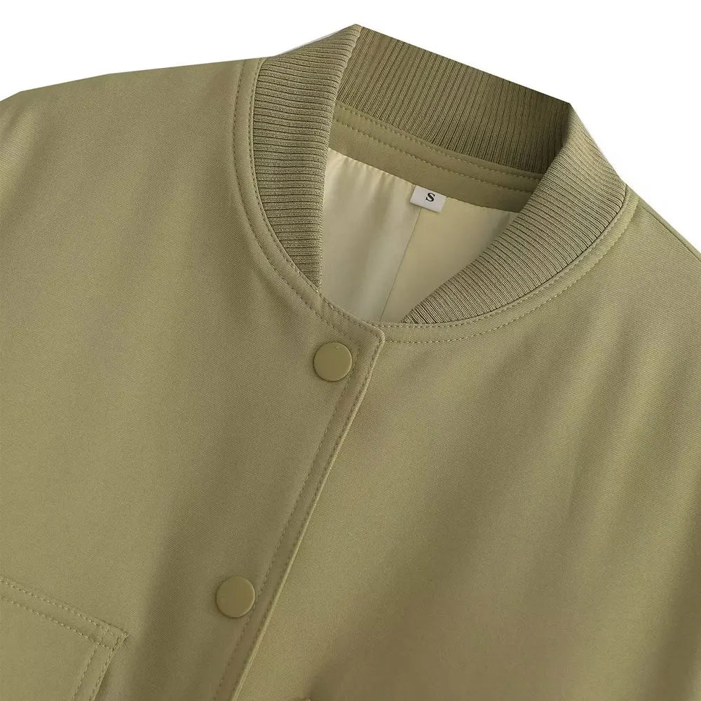 jaqueta bomber vintage manga longa botão frontal