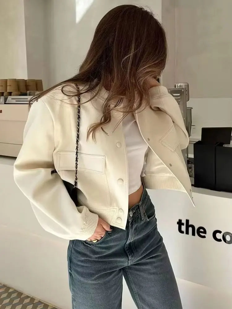 jaqueta bomber vintage manga longa botão frontal