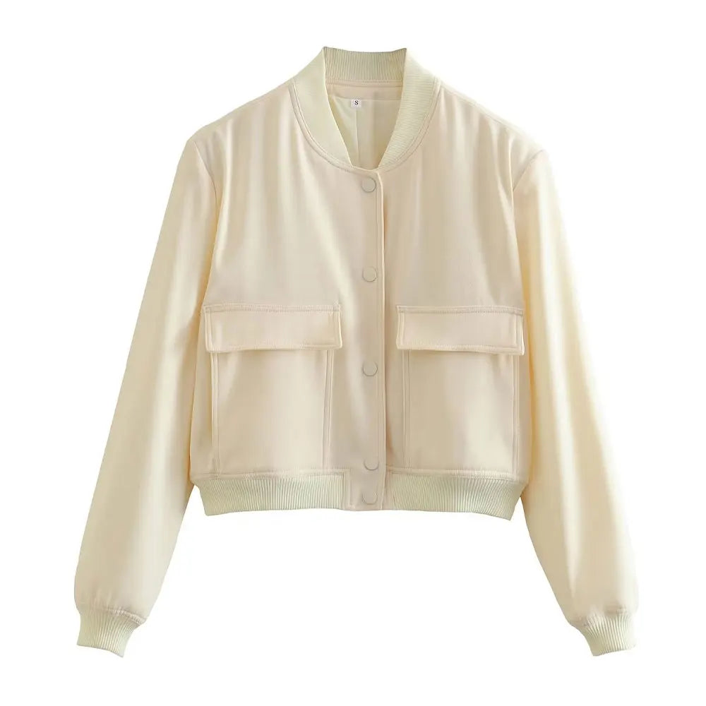 jaqueta bomber vintage manga longa botão frontal